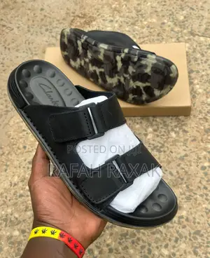 Original Men’S Black Clarks Double Strap Leather Sandals