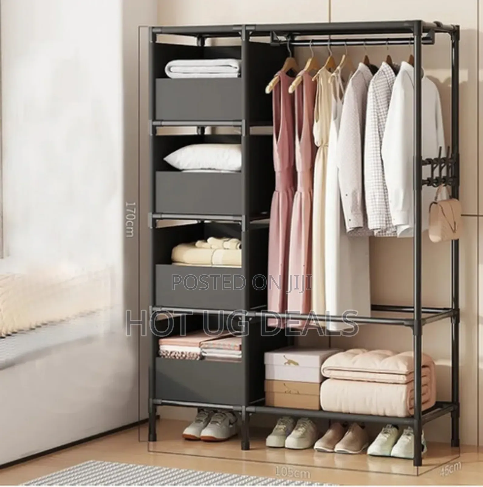 Metallic Stands 2 Column Clothes Rack Wardrobe Organizer