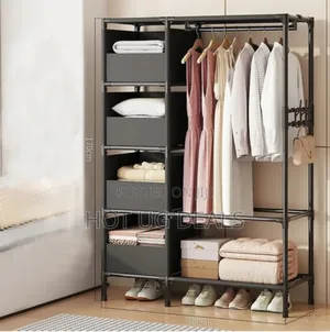 Metallic Stands 2 Column Clothes Rack Wardrobe Organizer