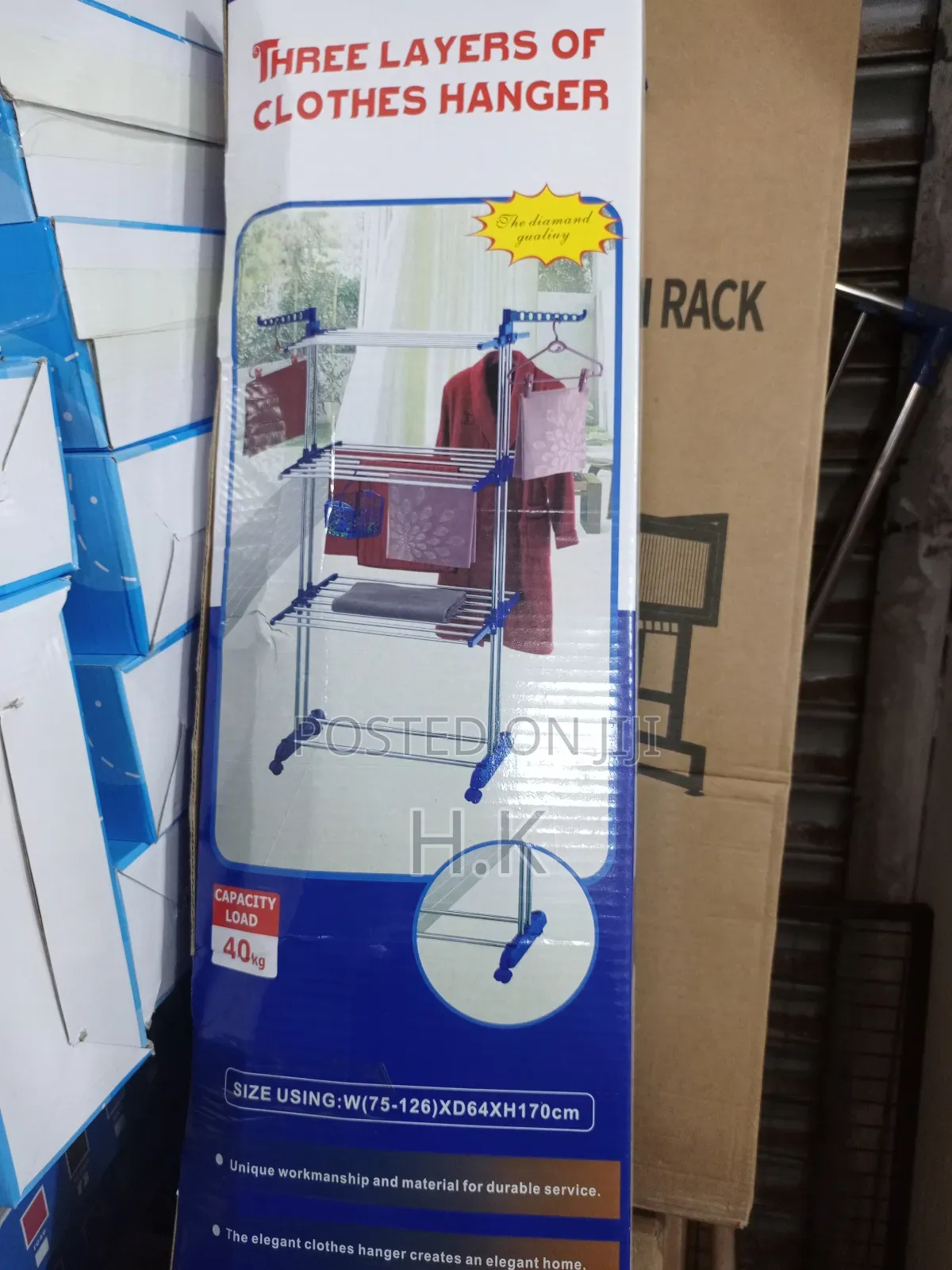 3-Layers Clothes Hanger-W(75-126)Xd64xh170cm,