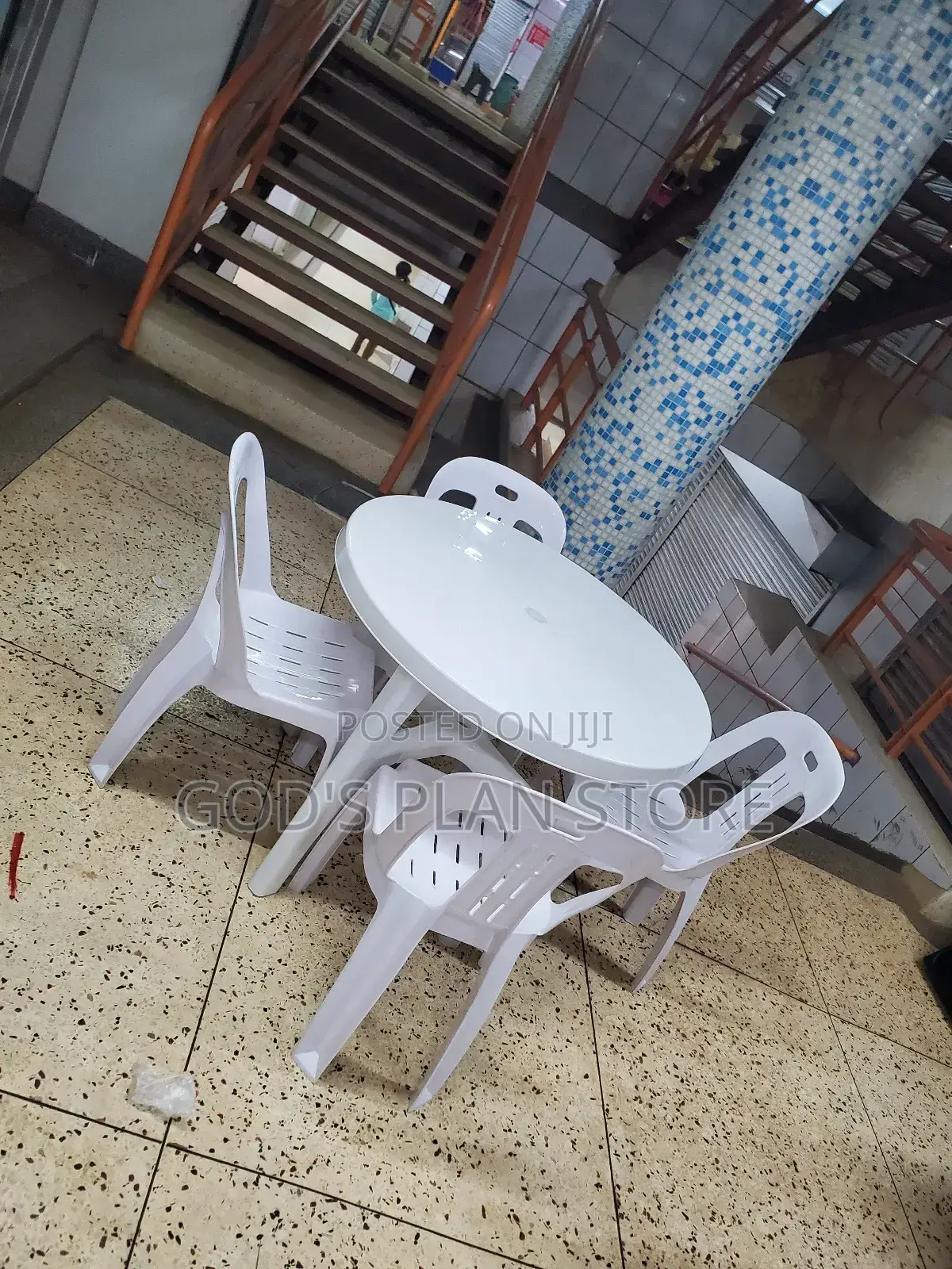 Bar and Restaurant Plastic Chairs and Table (White)