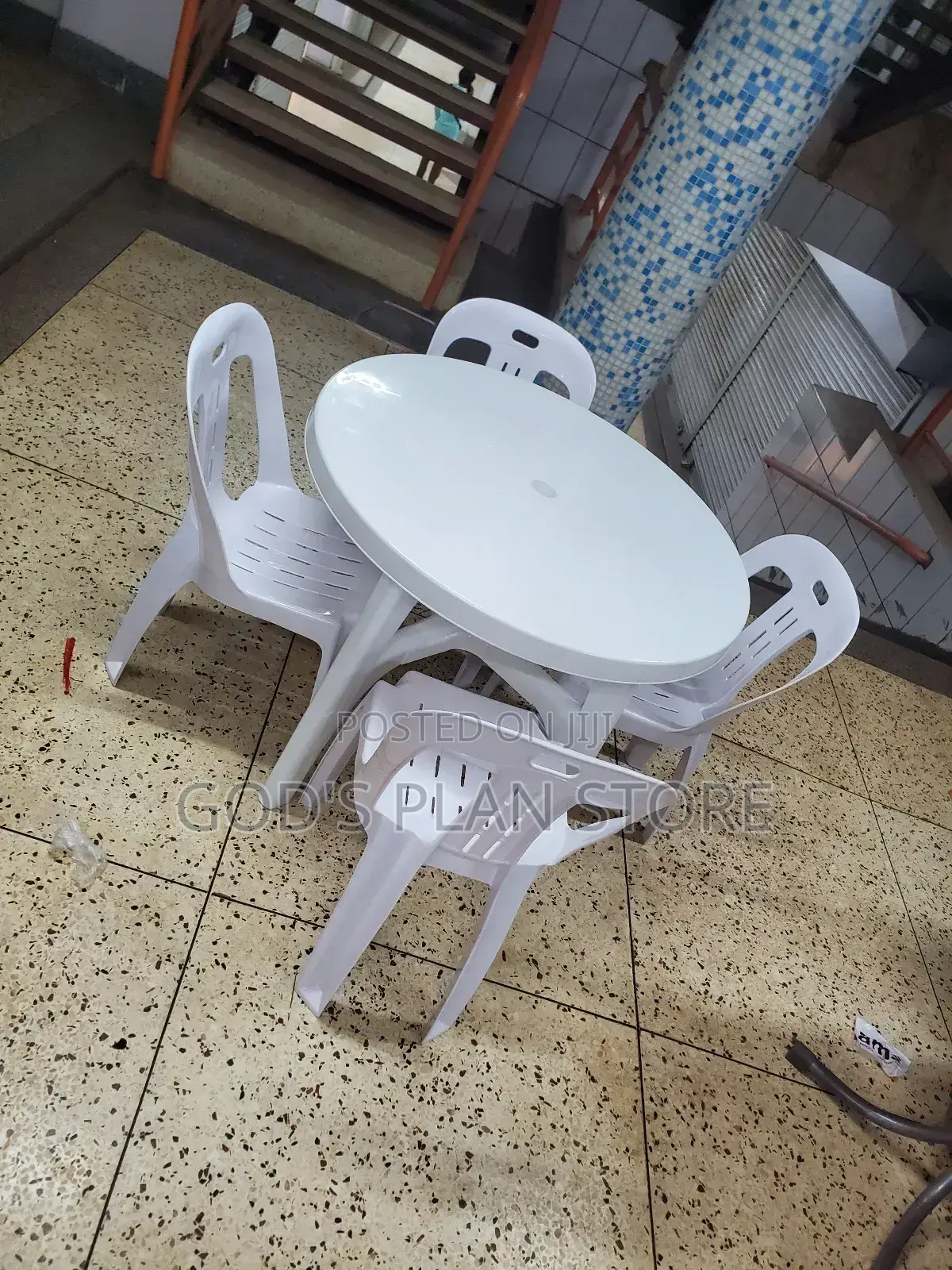 Bar and Restaurant Plastic Chairs and Table (White)