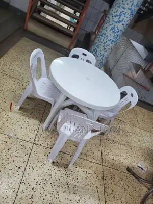 Bar and Restaurant Plastic Chairs and Table (White)