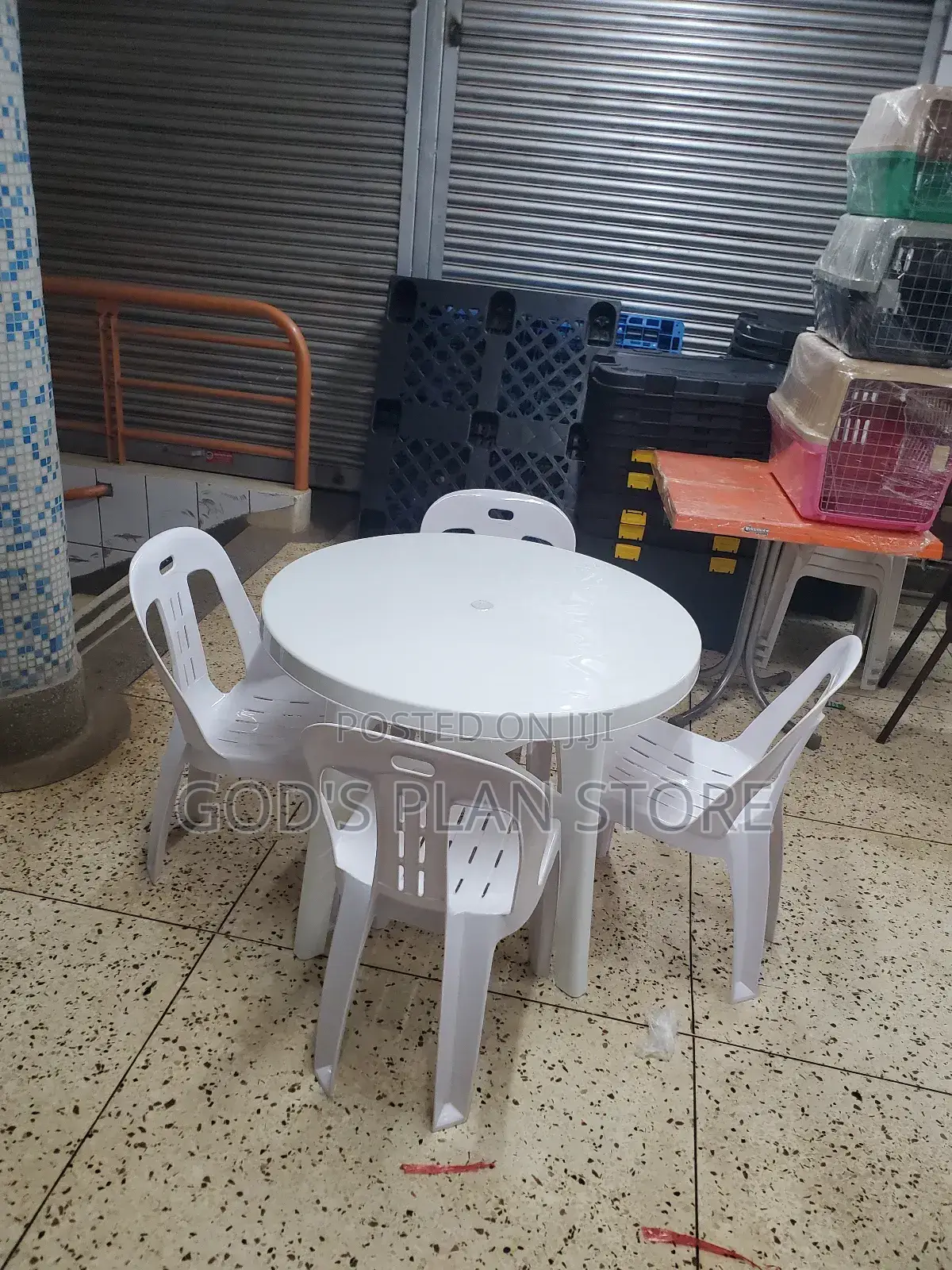 Bar and Restaurant Plastic Chairs and Table (White)