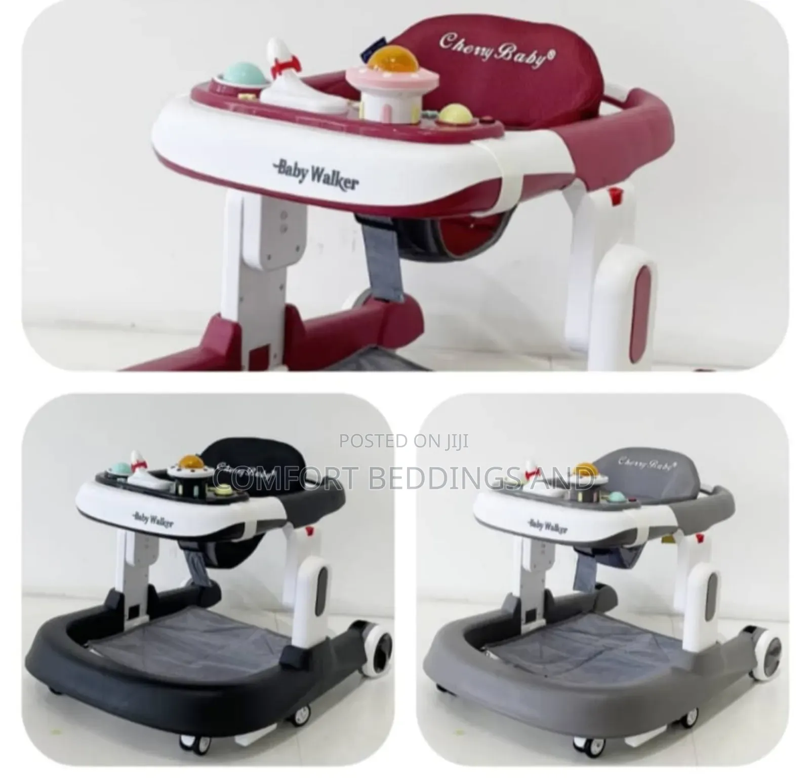Adjustable Height Baby Walker Maroon