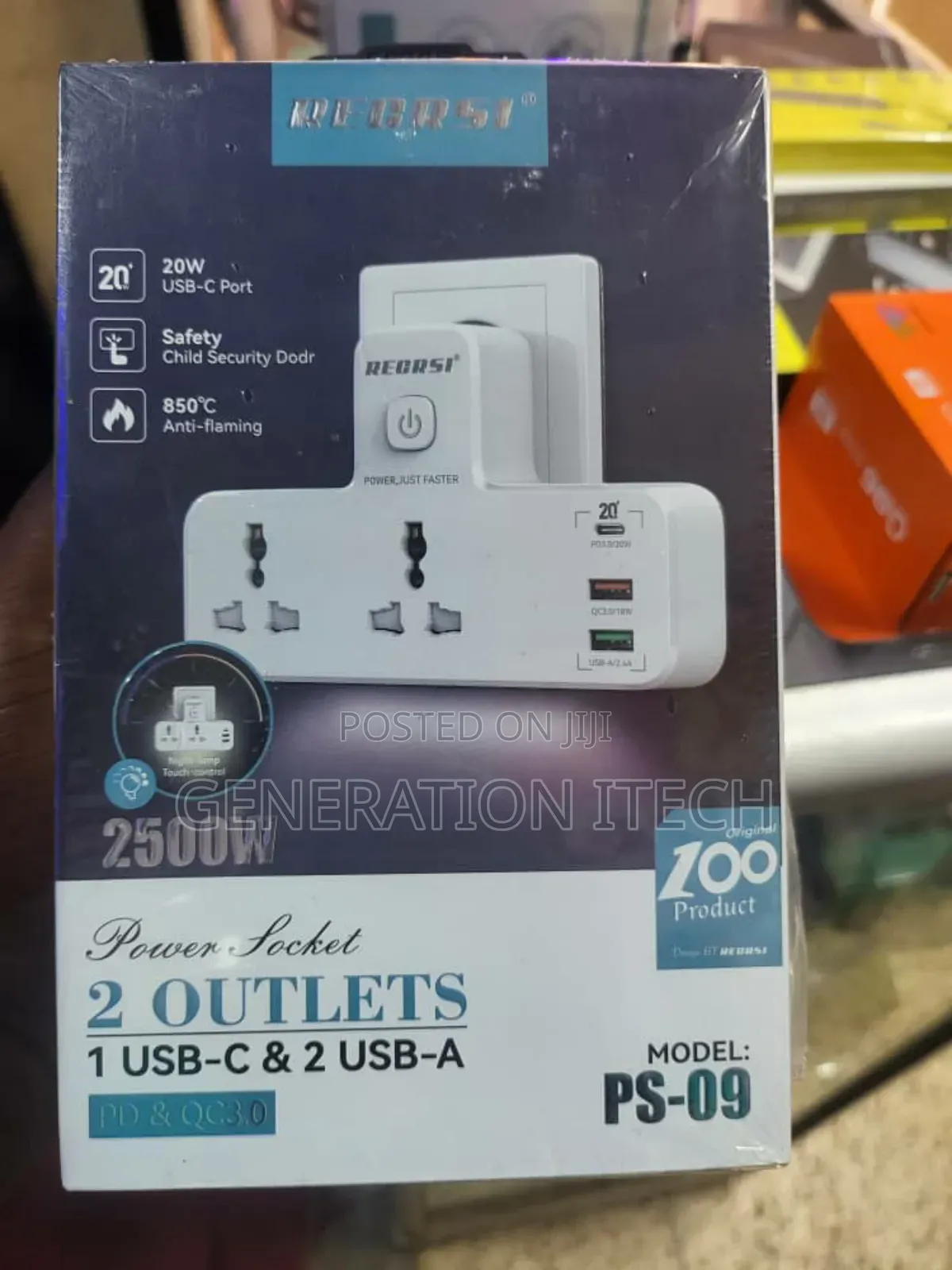 Power Socket With 2 Ac Ports and 1 Usb C Port