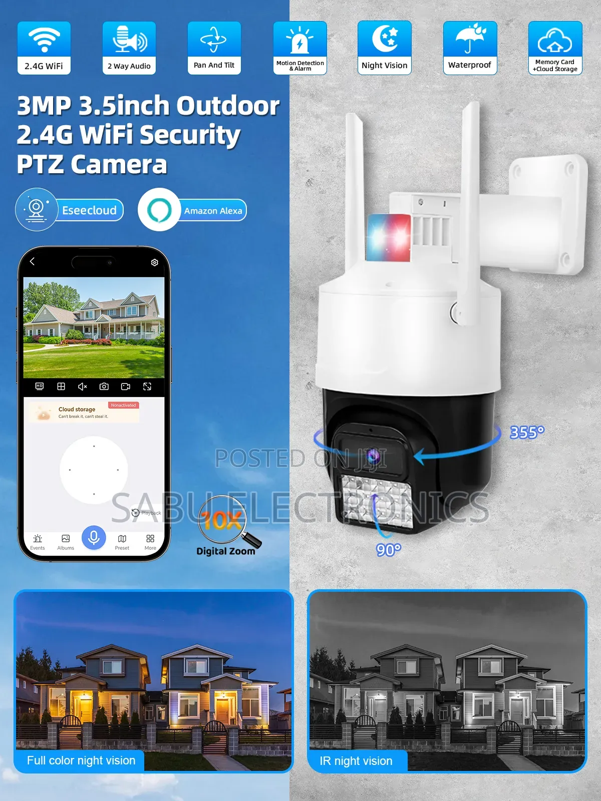 Eseecloud Wifi Outdoor Camera Night Vision Alarm 2-Way Audio
