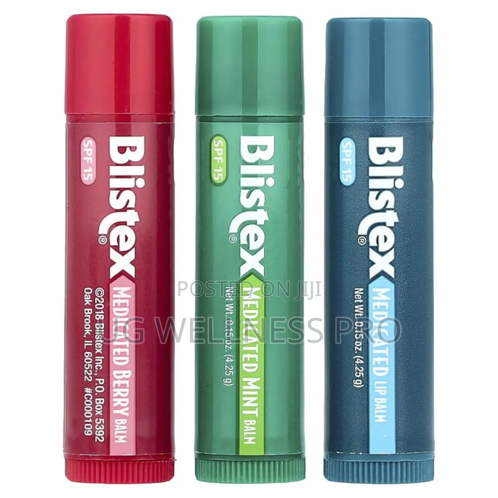 Medicated Lip Balm, SPF 15, Mint, Berry, Classic , 3 Pack,
