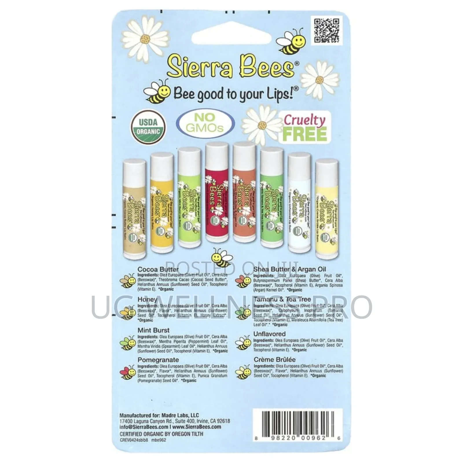Sierra Bees, Organic Lip Balms Combo Pack, 8 Pack, 4.2g