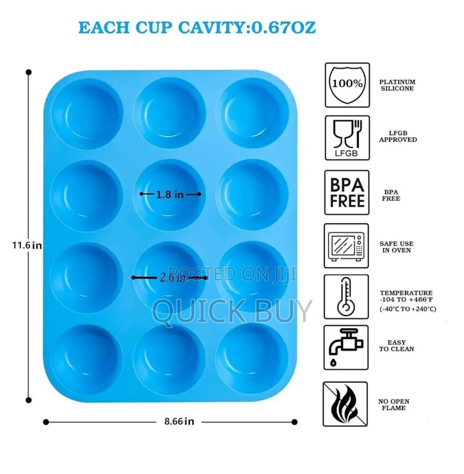 12holes Non Sticky Silicone Muffin Pans
