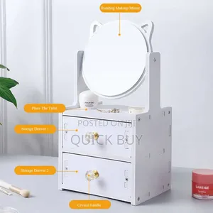 2 Tiers Vanity Makeup Tabletop Mirror With Drawer Organizer
