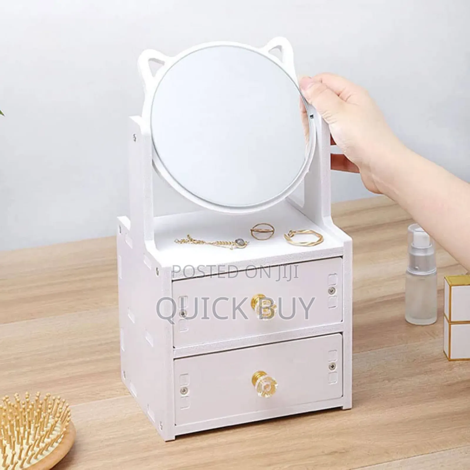 2 Tiers Vanity Makeup Tabletop Mirror With Drawer Organizer