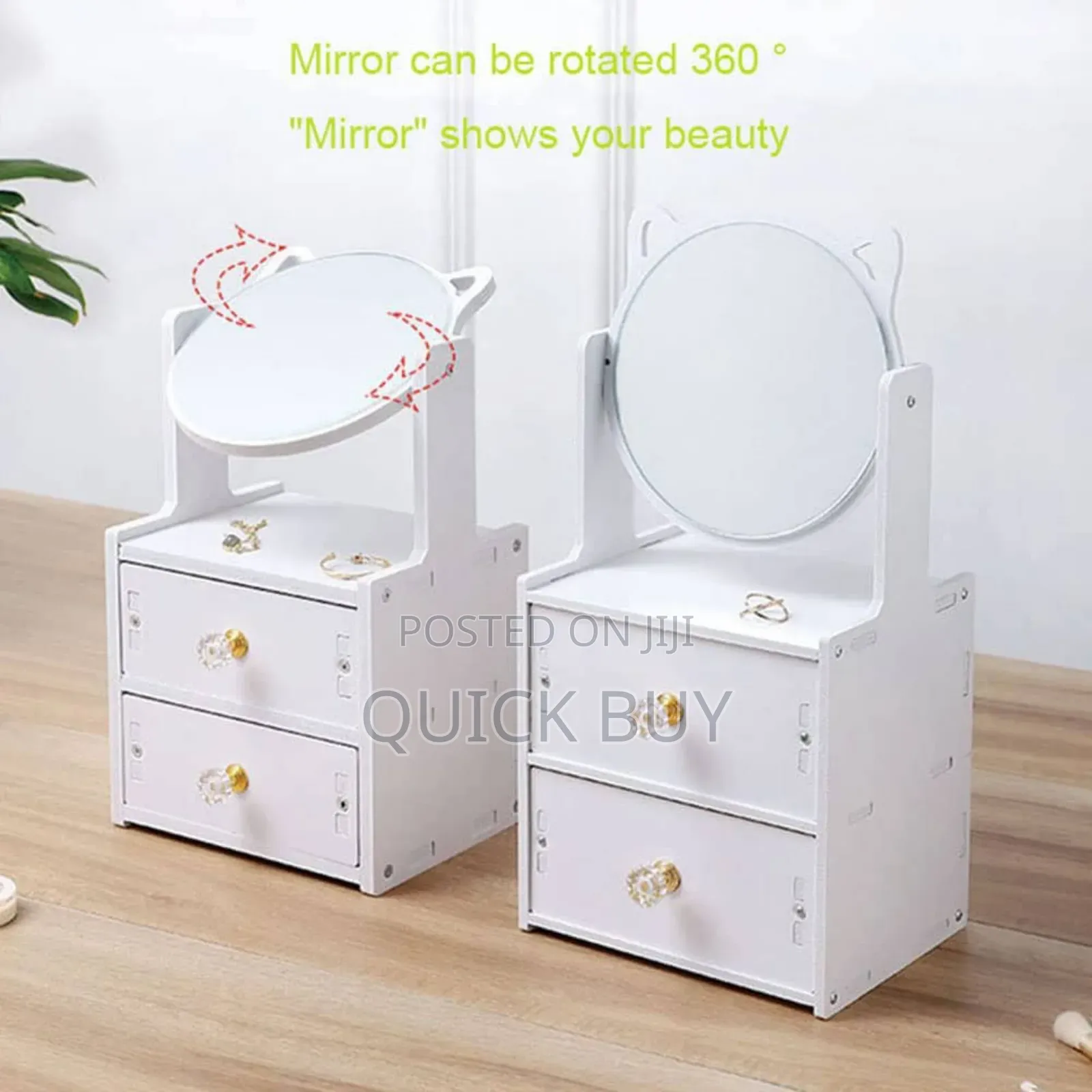 2 Tiers Vanity Makeup Tabletop Mirror With Drawer Organizer