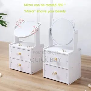 2 Tiers Vanity Makeup Tabletop Mirror With Drawer Organizer