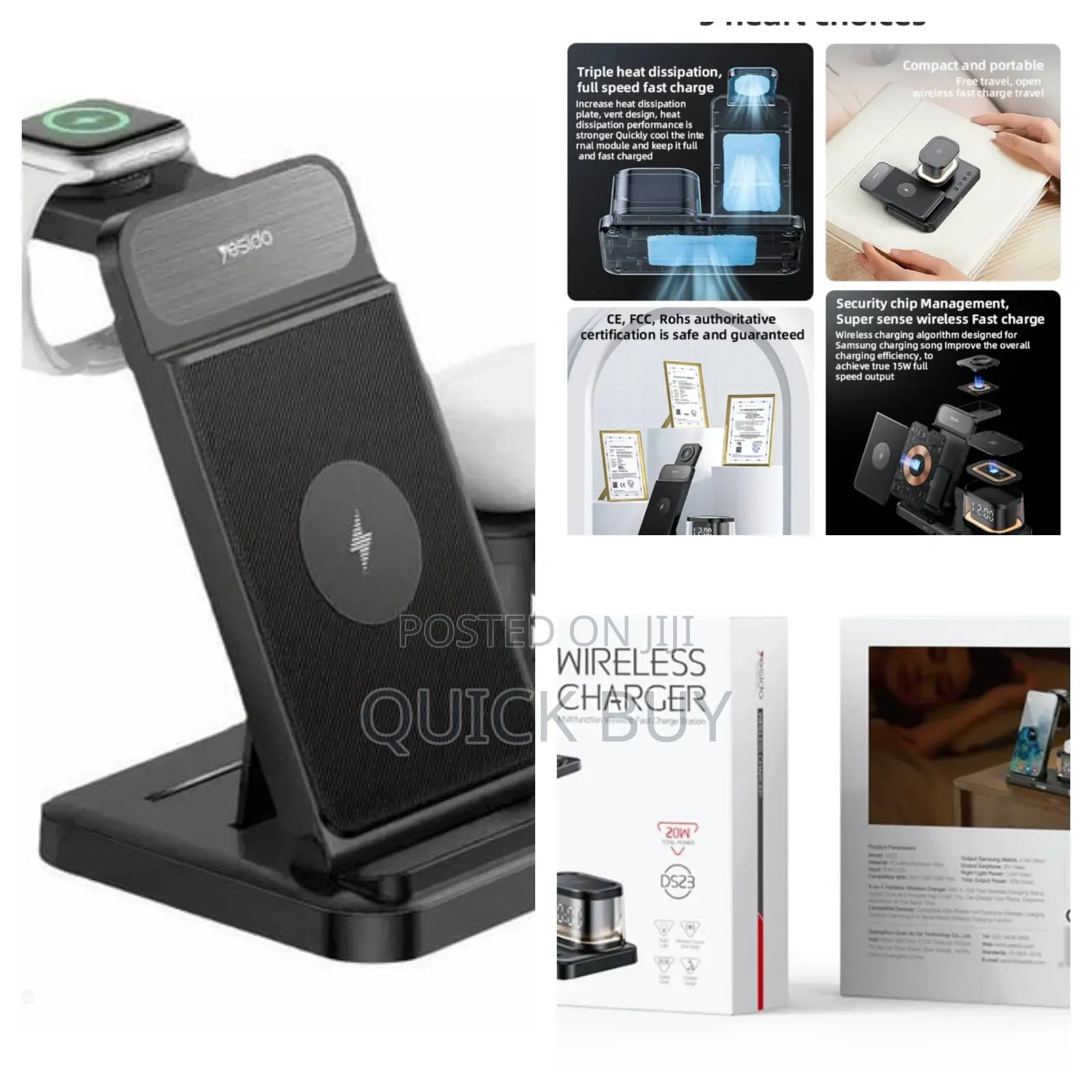 Yesido Ds22 5-in-1 Wireless Charger With Clock