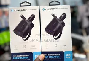 Powerology Type-C Retractable Car Charger 65w