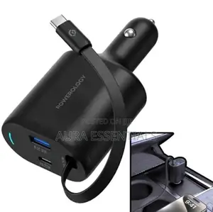 Powerology Type-C Retractable Car Charger 65w