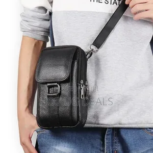 Portable Men's Messenger Bags Cowhide Leather Belt Bag