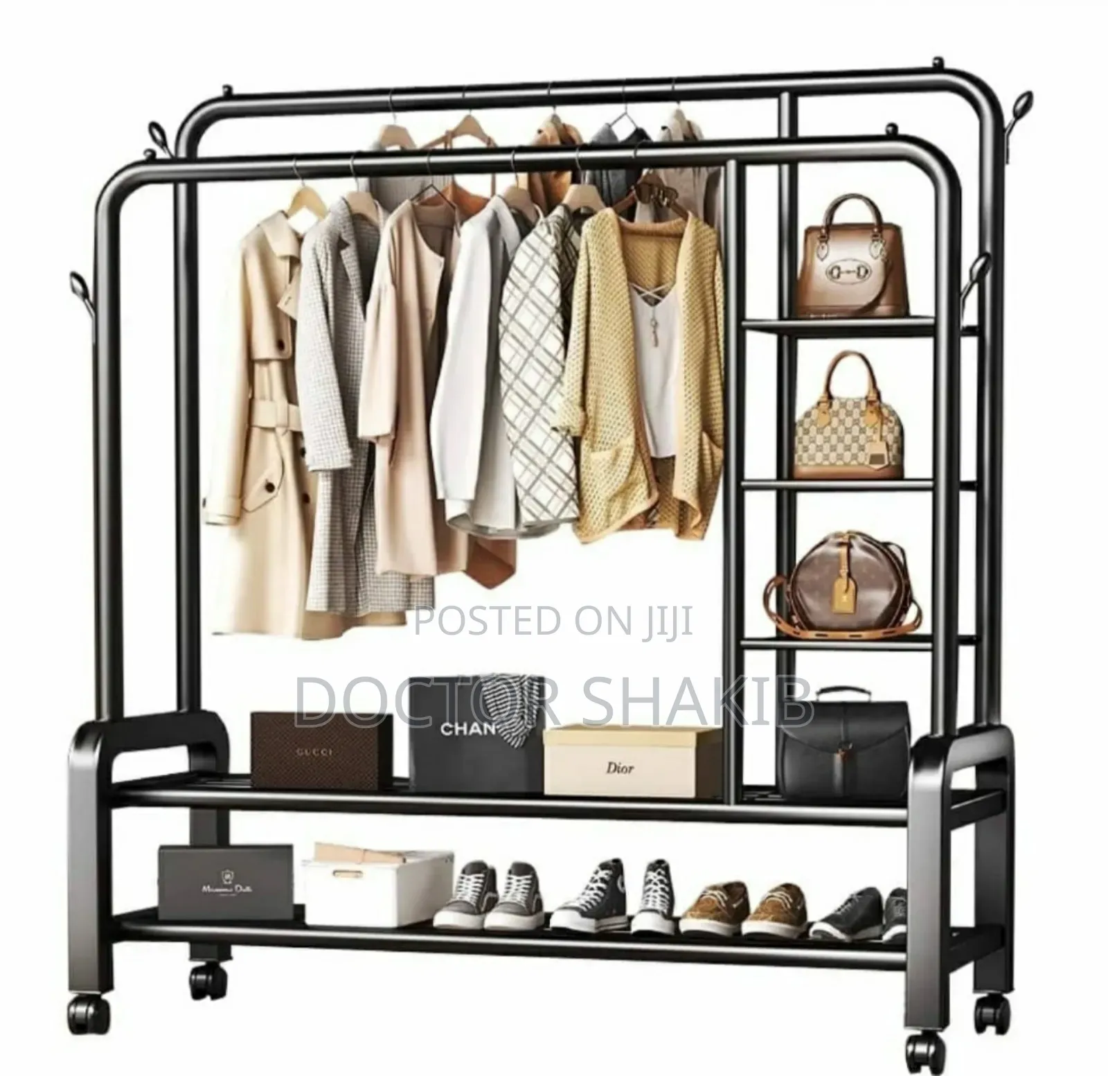 Luxurious Metallic Clothes Rack With Shelves