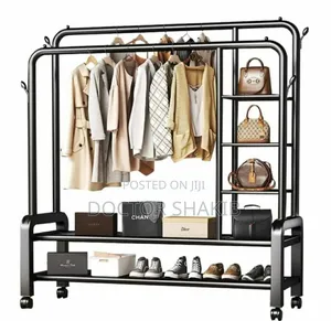 Luxurious Metallic Clothes Rack With Shelves