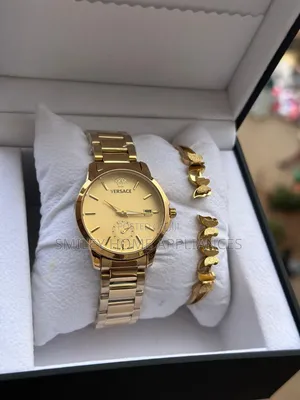 Ladies' Golden Versace Swiss Analog Time Piece With Bracelet