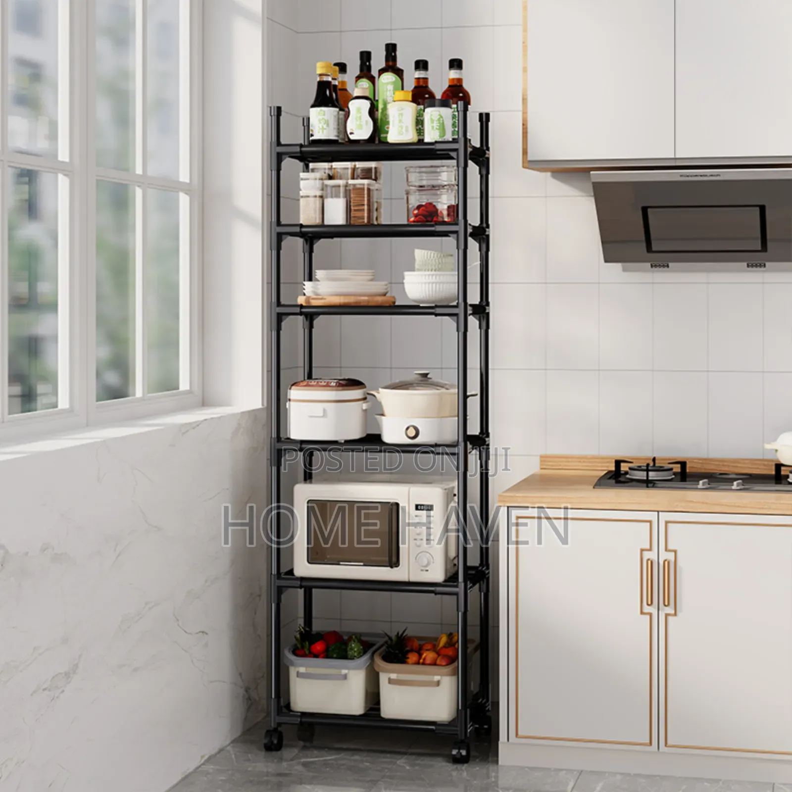 6-Tier Movable Rolling Metal Shelves Standing Storage