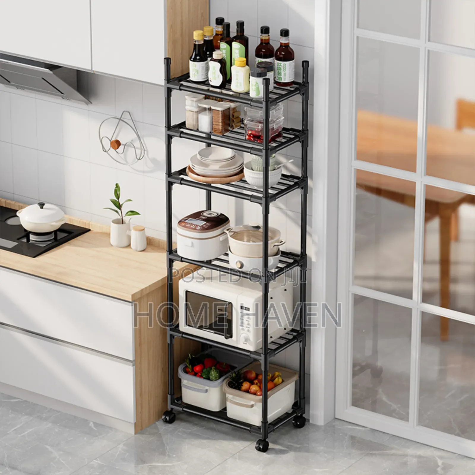 6-Tier Movable Rolling Metal Shelves Standing Storage