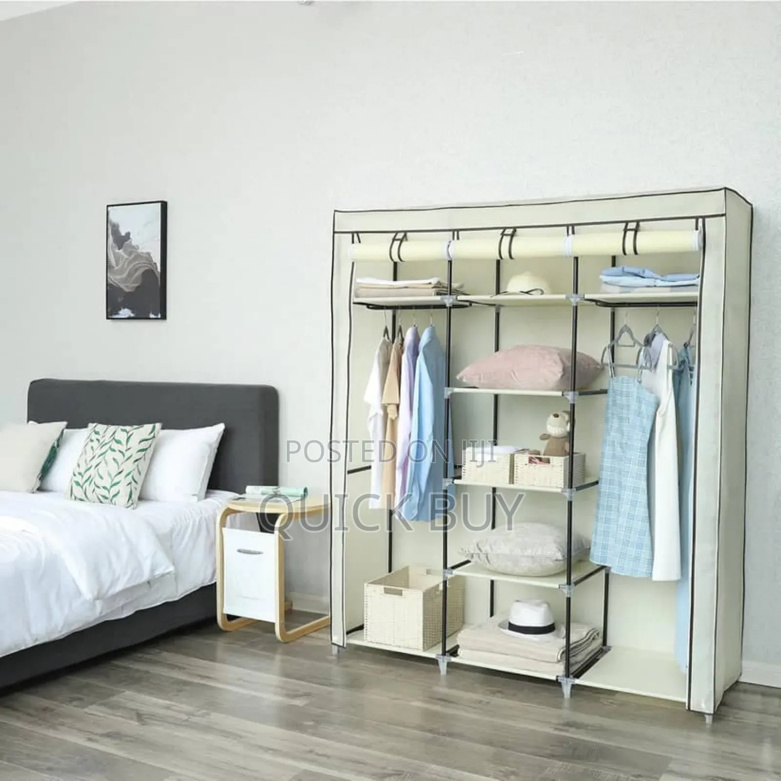3 Folding Wardrobe, Fabric Closet With Jointed Metal Rods