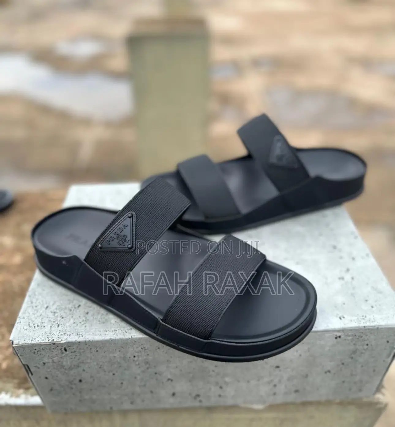 Original Black Prada Double Strap Leather Sandals