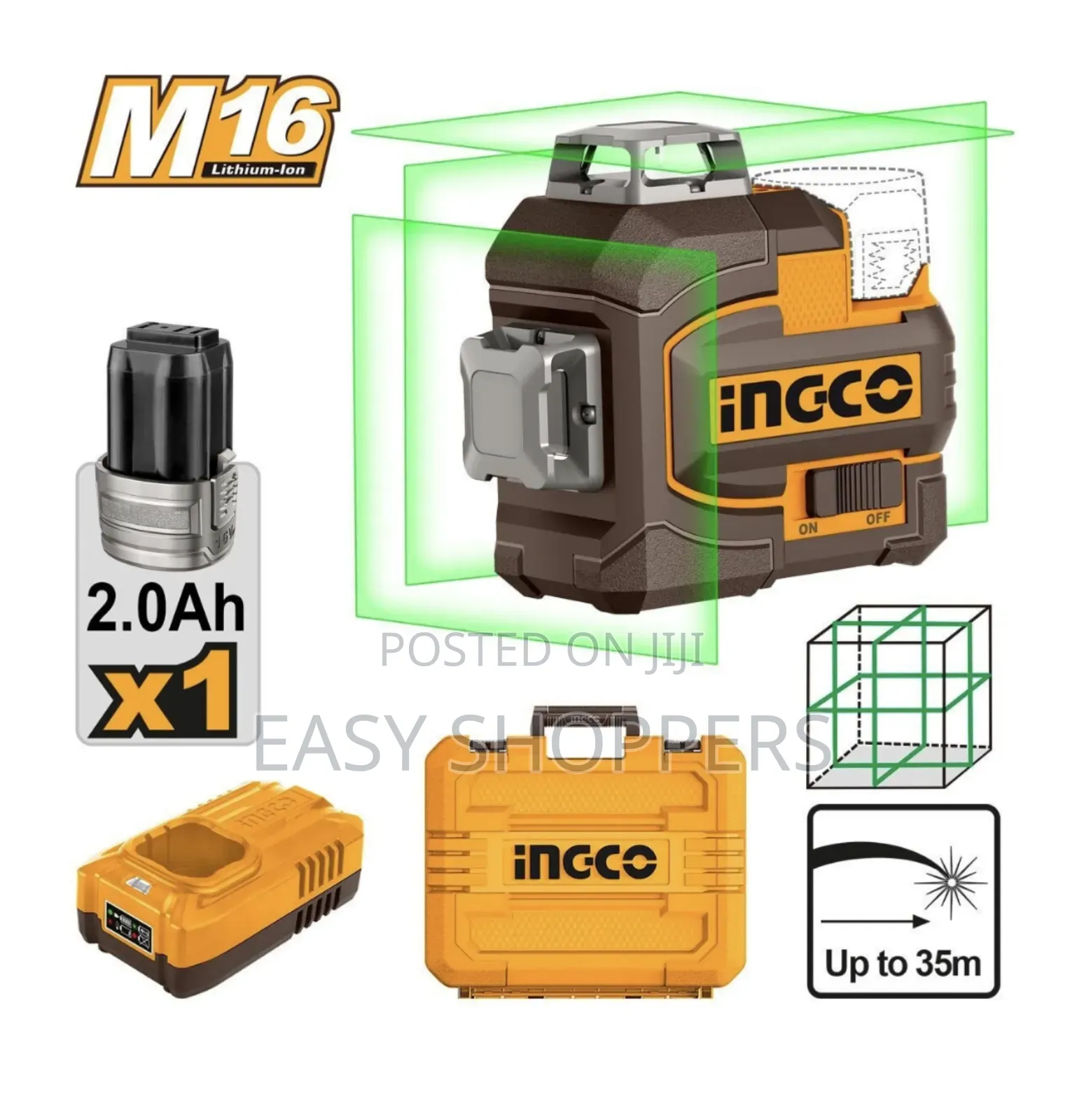 Ingco M16 16v Cordless 3d Self-Leveling Green Laser Level