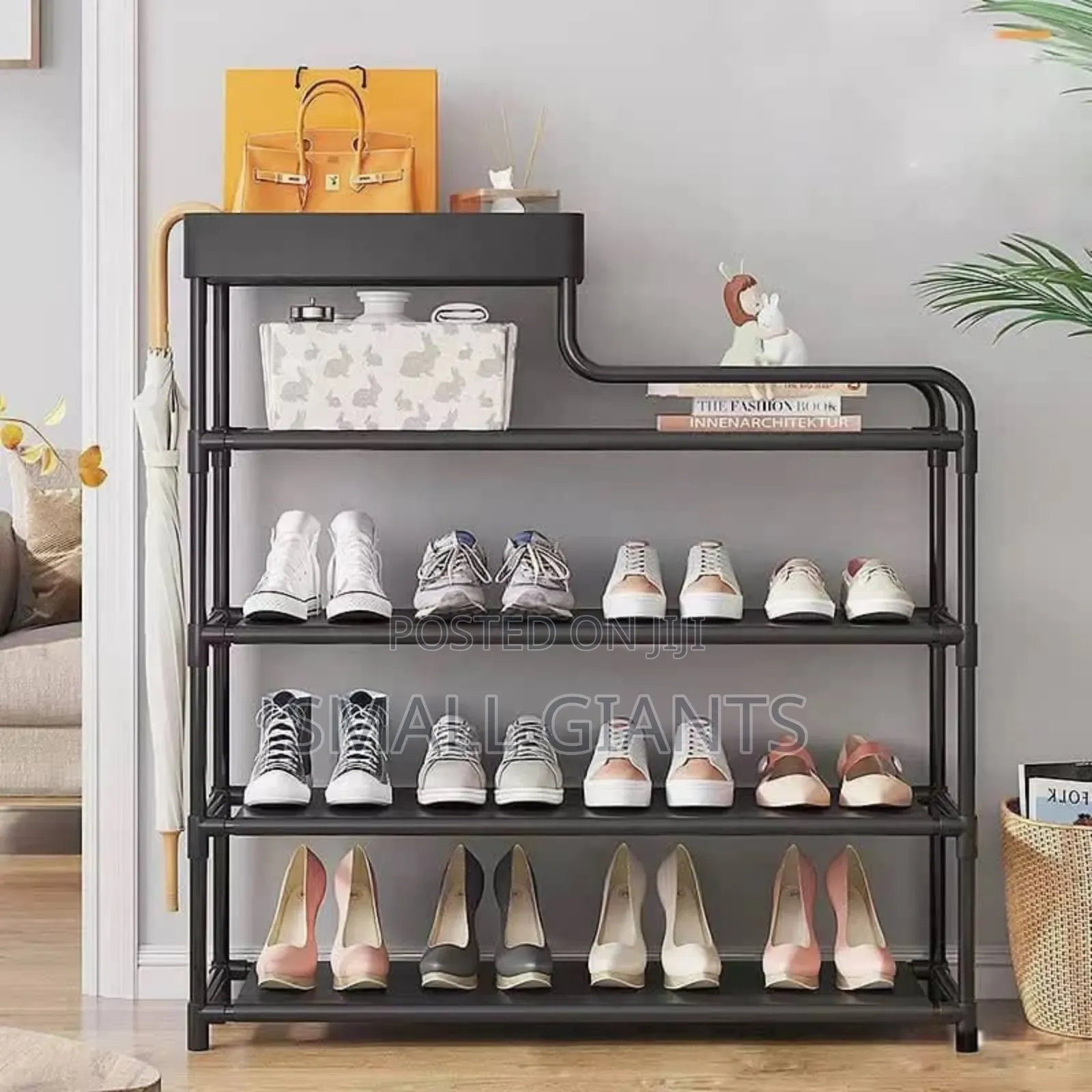 5layer 80cm Metallic Multifunction Shoe Storage Rack Black