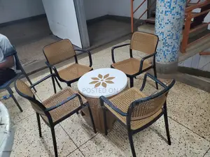 Brown Dining Plastic Chairs and Table