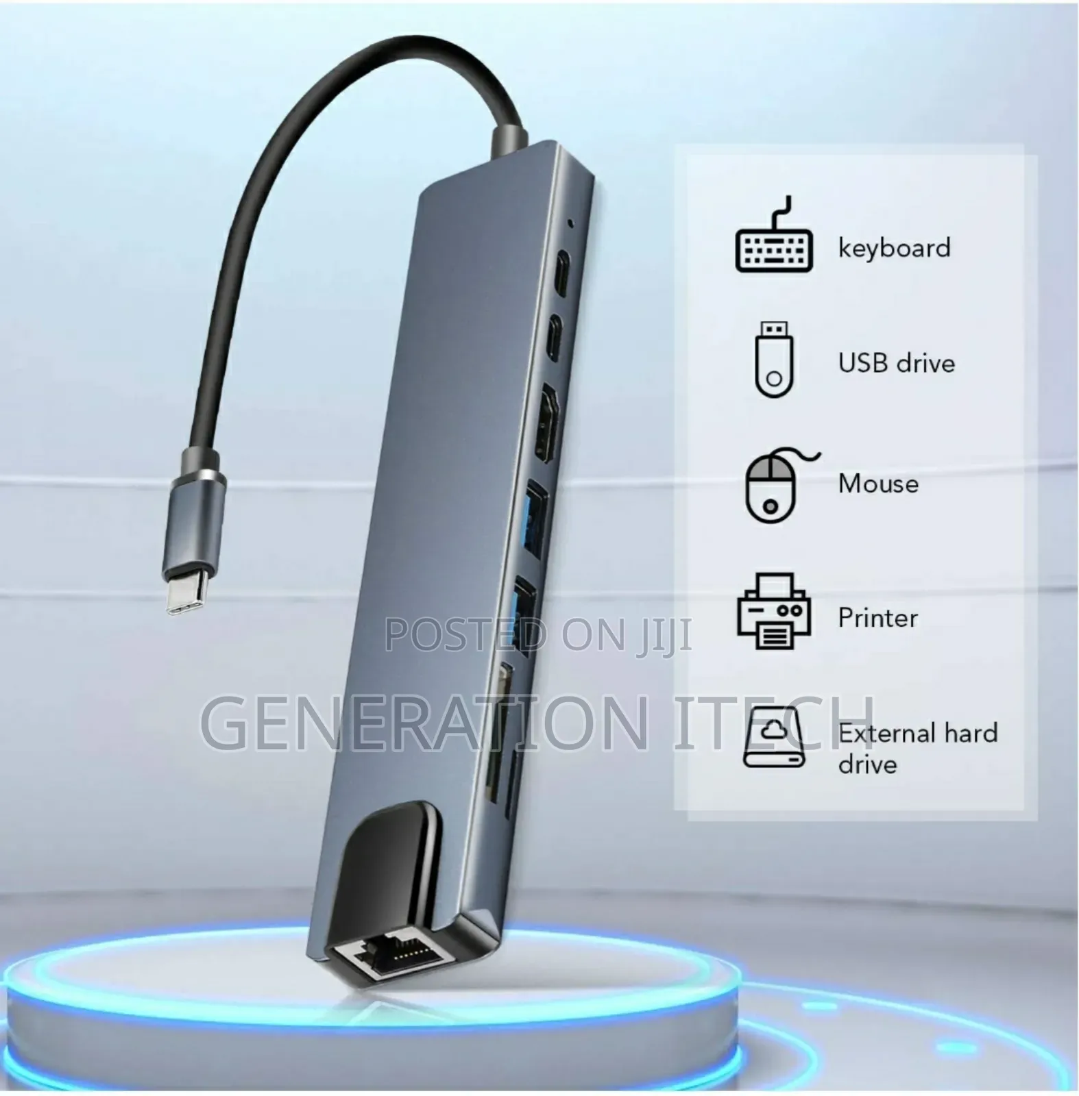 8 in 1 Usb C Hub- Multifunctional Adaptor , Hdmi, Usb, Rj45