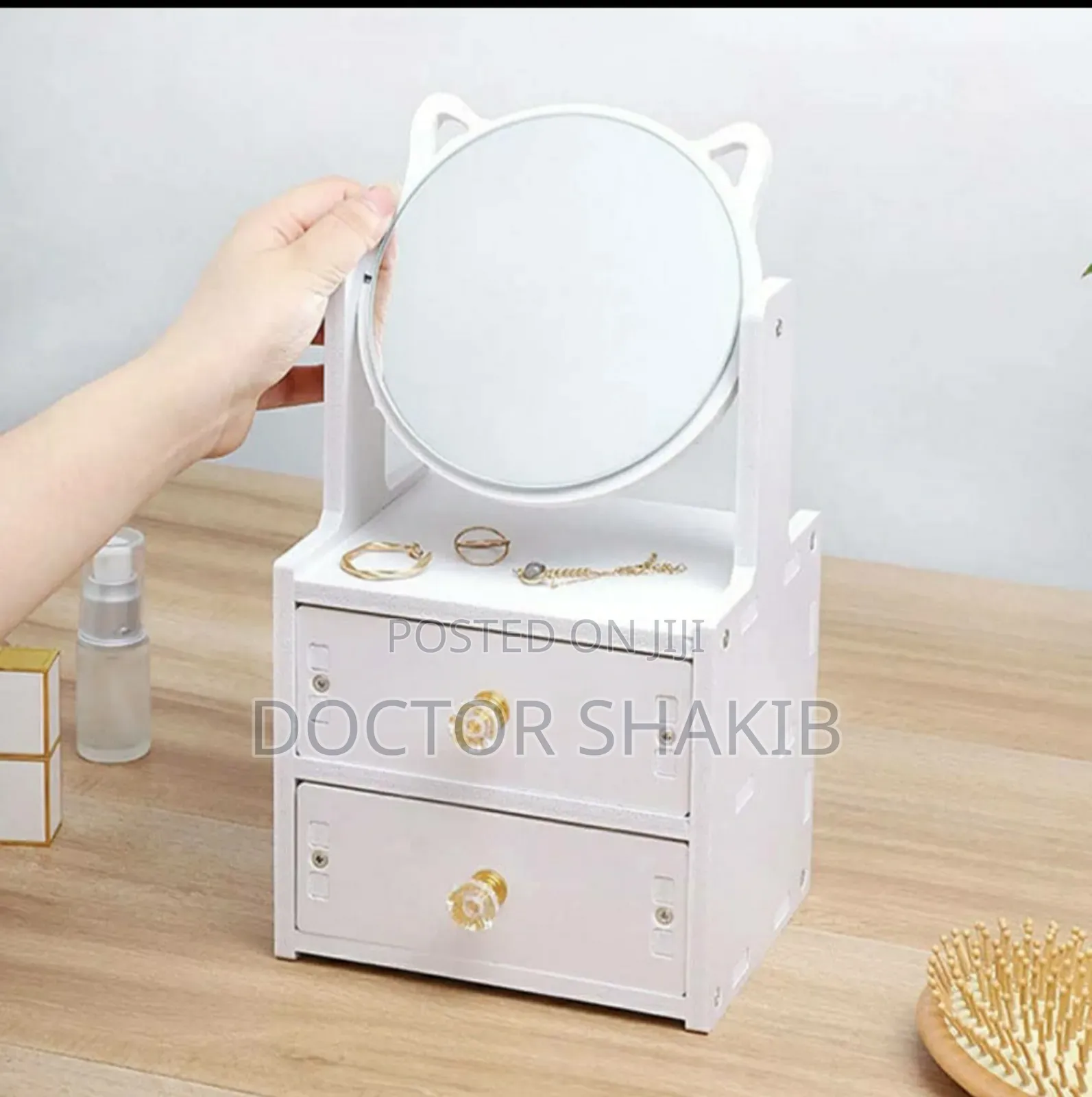 Vanity Makeup Tabletop Mirror Storage With Drawer Organizer