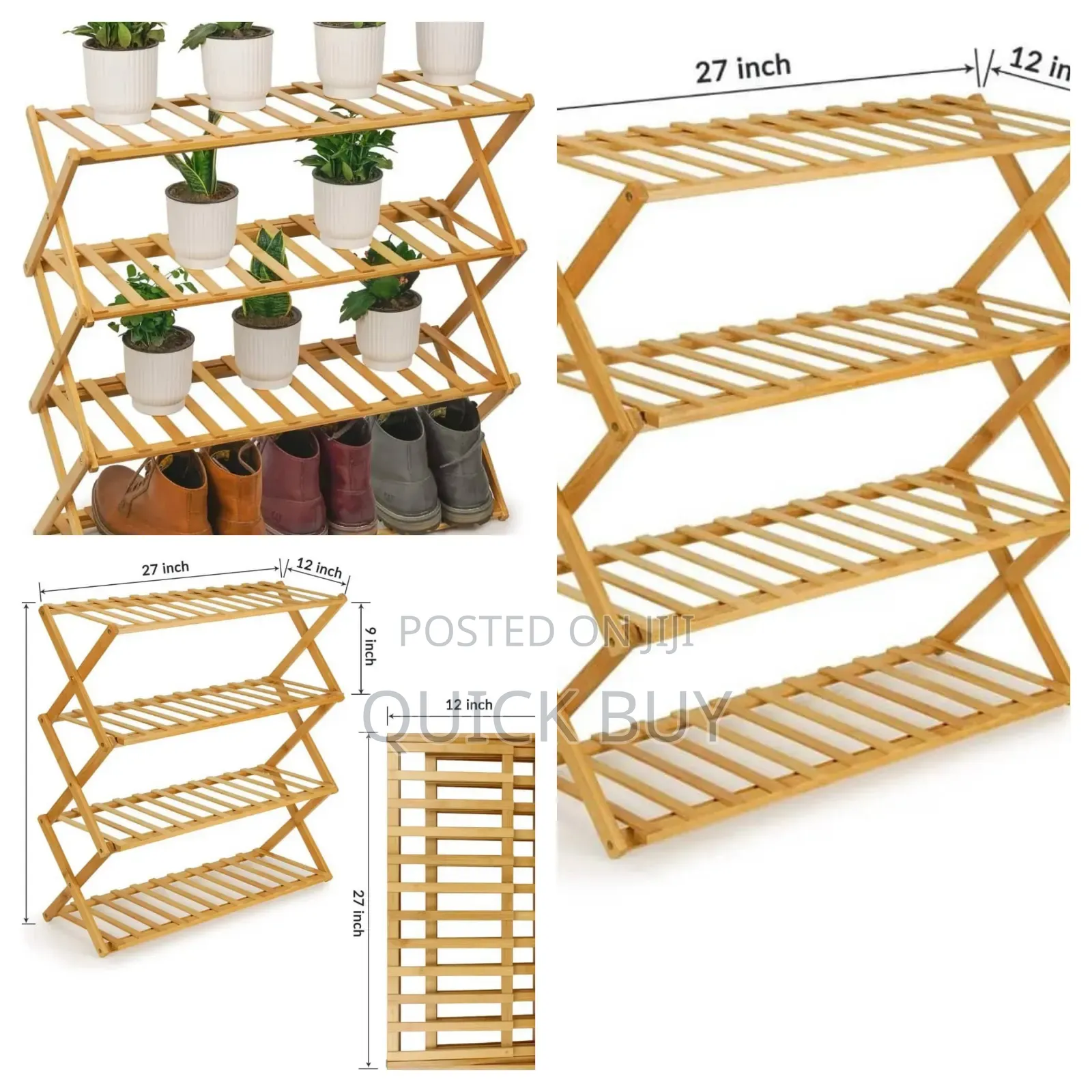 Foldable Bamboo Stackable Shoe Rack 4layer Tier