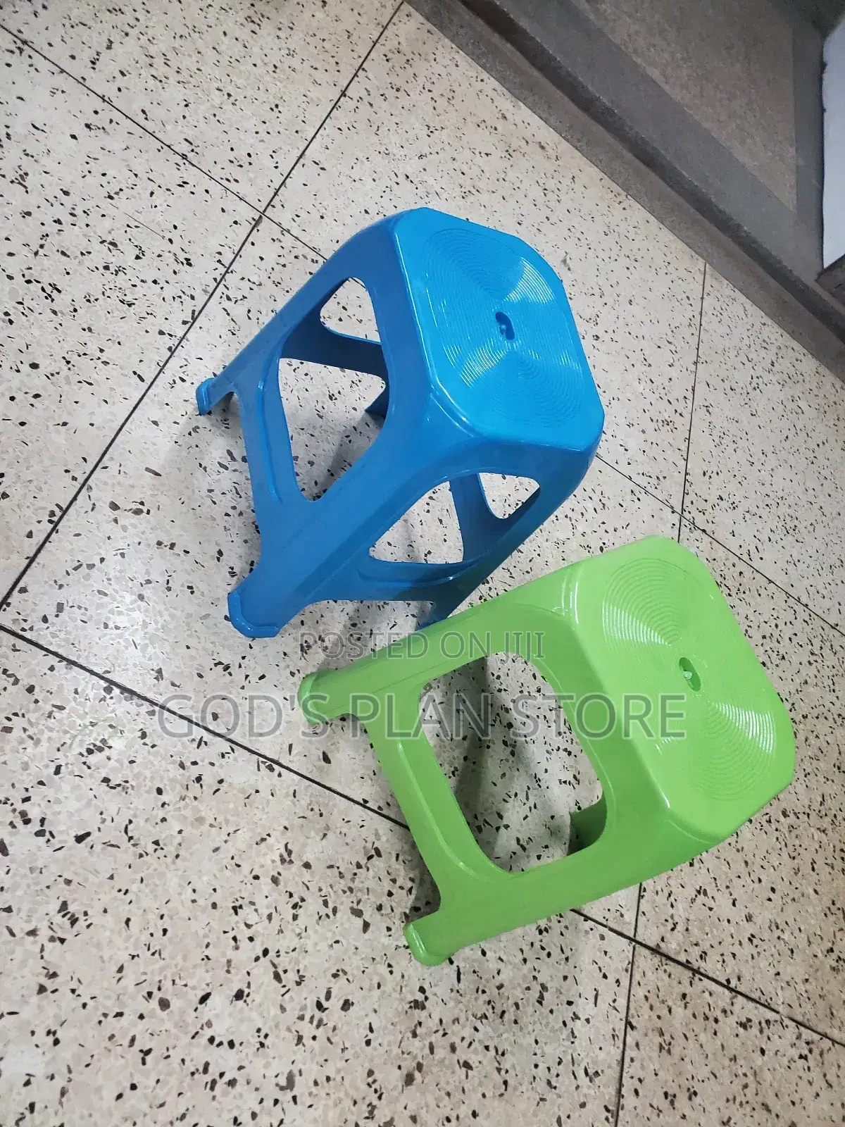 Blue and Green Plastic Church Stools