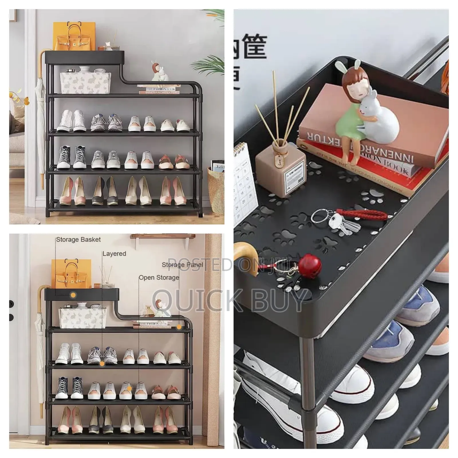 New 5layer 80cm Metal Multifunction Shoe Storage Rack Bla