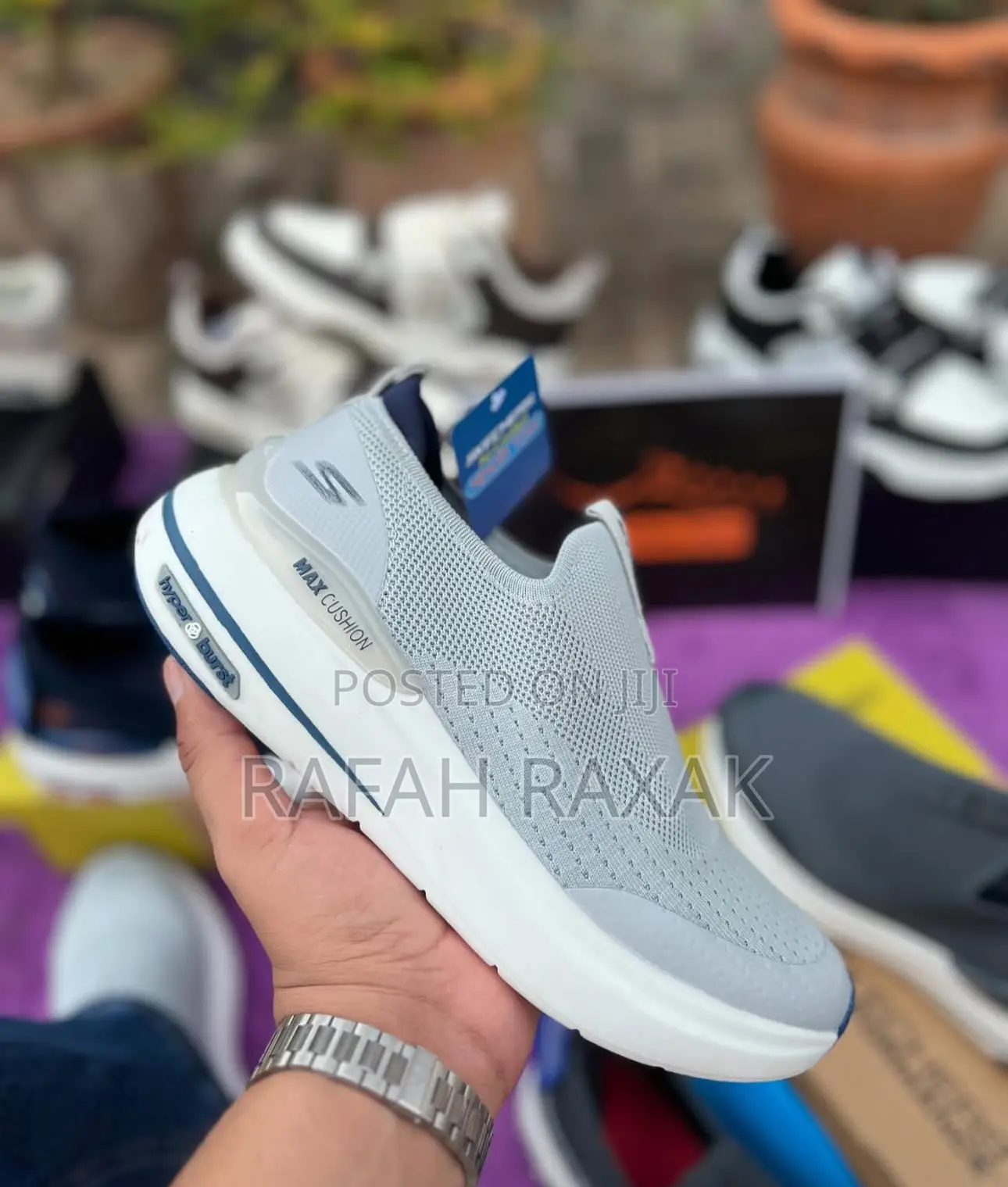 Original Grey/White Skechers Max Cushion Hyper Burst Sneaker