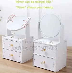 2 Tiers Vanity Makeup Tabletop Mirror Storage With Drawer