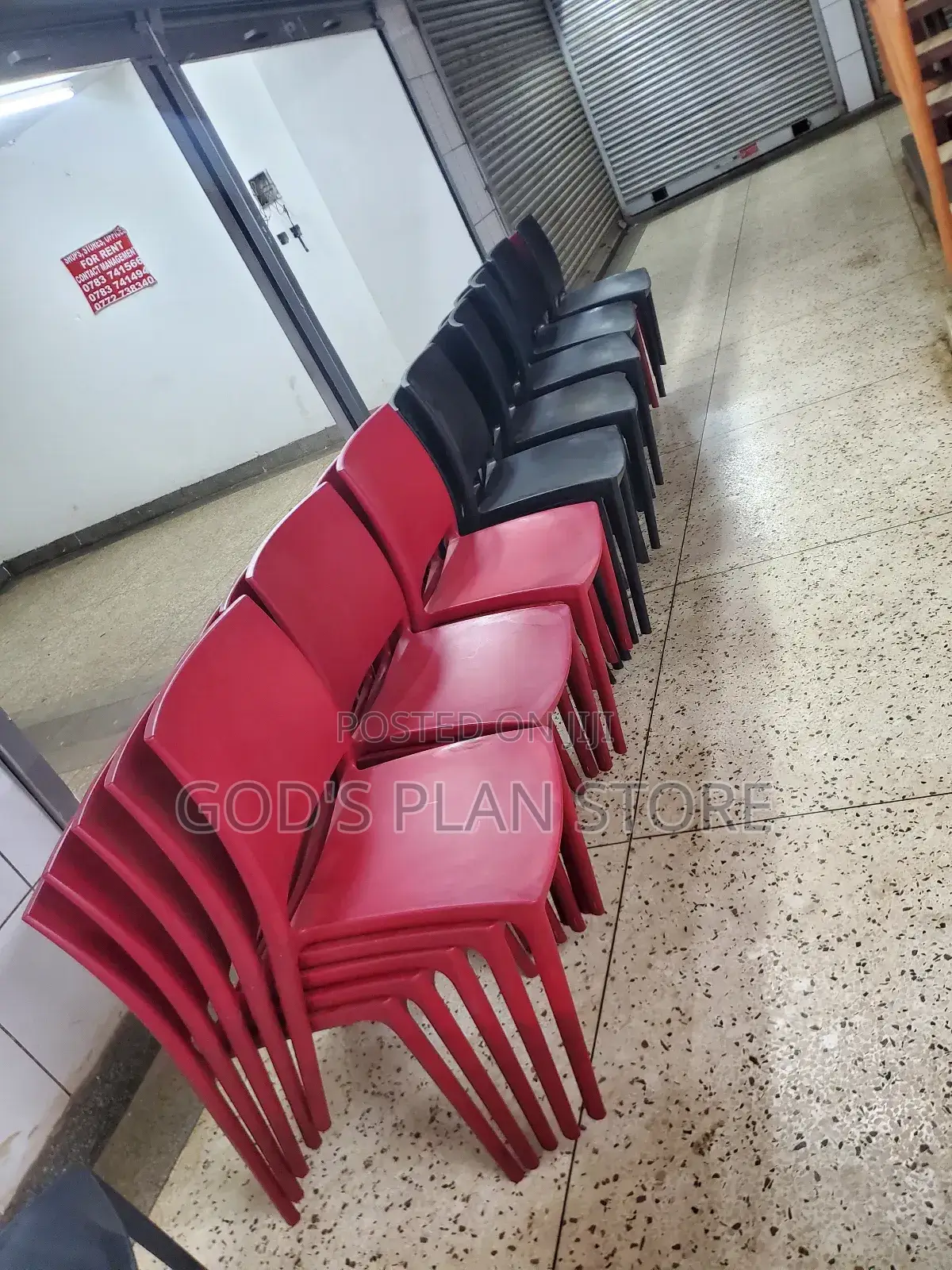 Black and Red Plastic Chairs