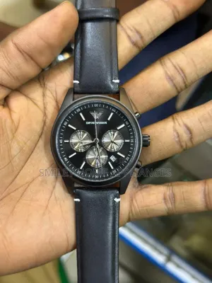 Black Leather Strapped Emporio Armani Men's Original Watch