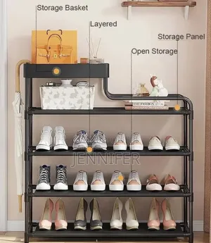 5layer 80cm Metal Multifunction Shoe Storage Rack Black