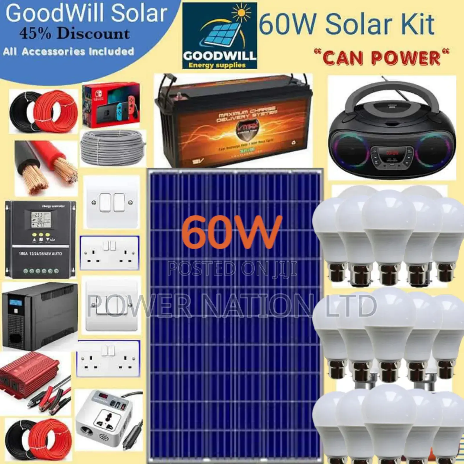 60w Solar Energy System Full Kit Green Power