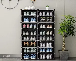 Eight Row Plastic Shoe Rack Black