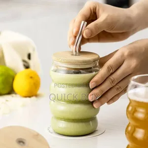 Glass Tumbler With Airtight Wooden Lid and Straw