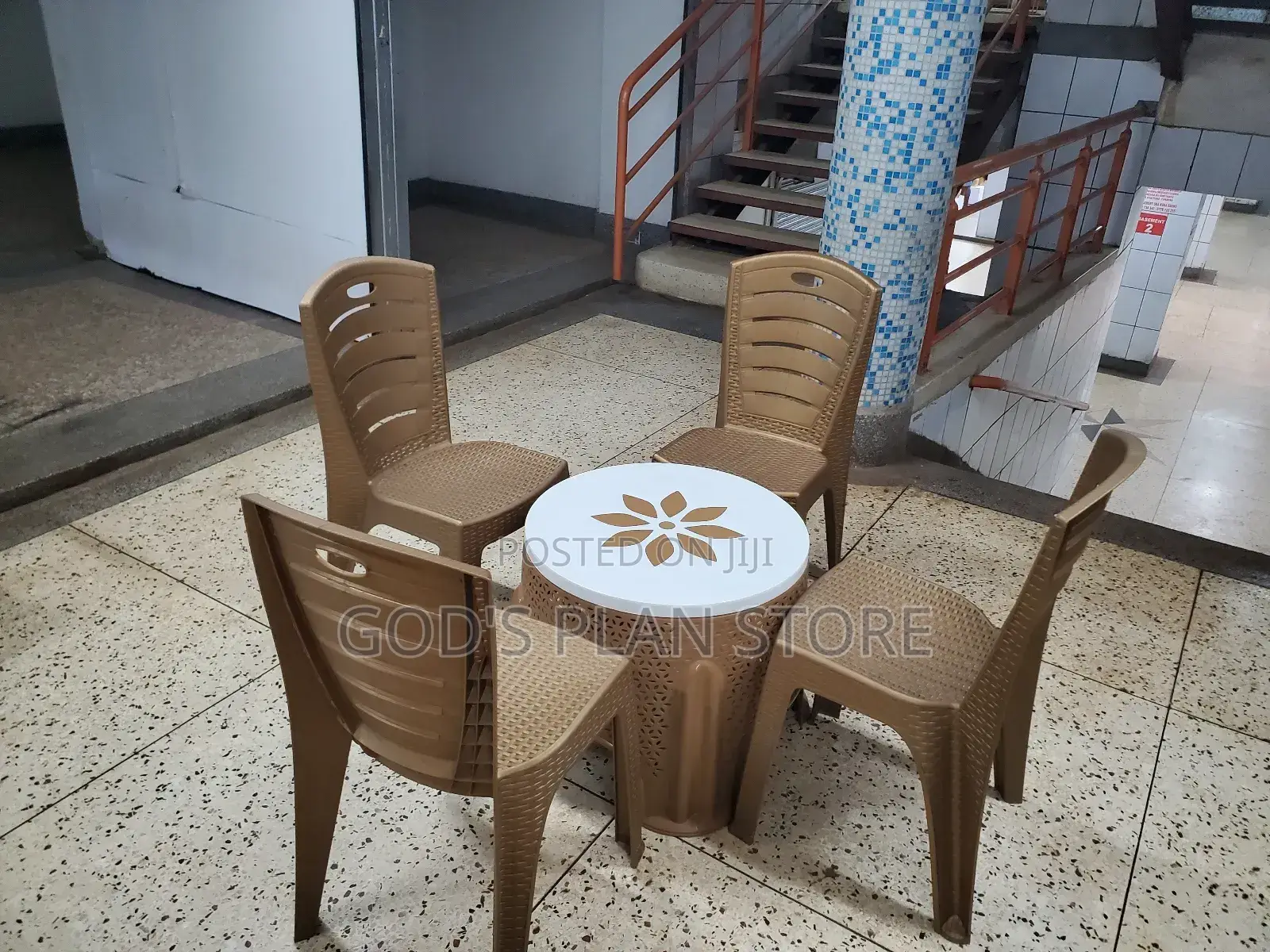 Gold Plastic Chairs and Table
