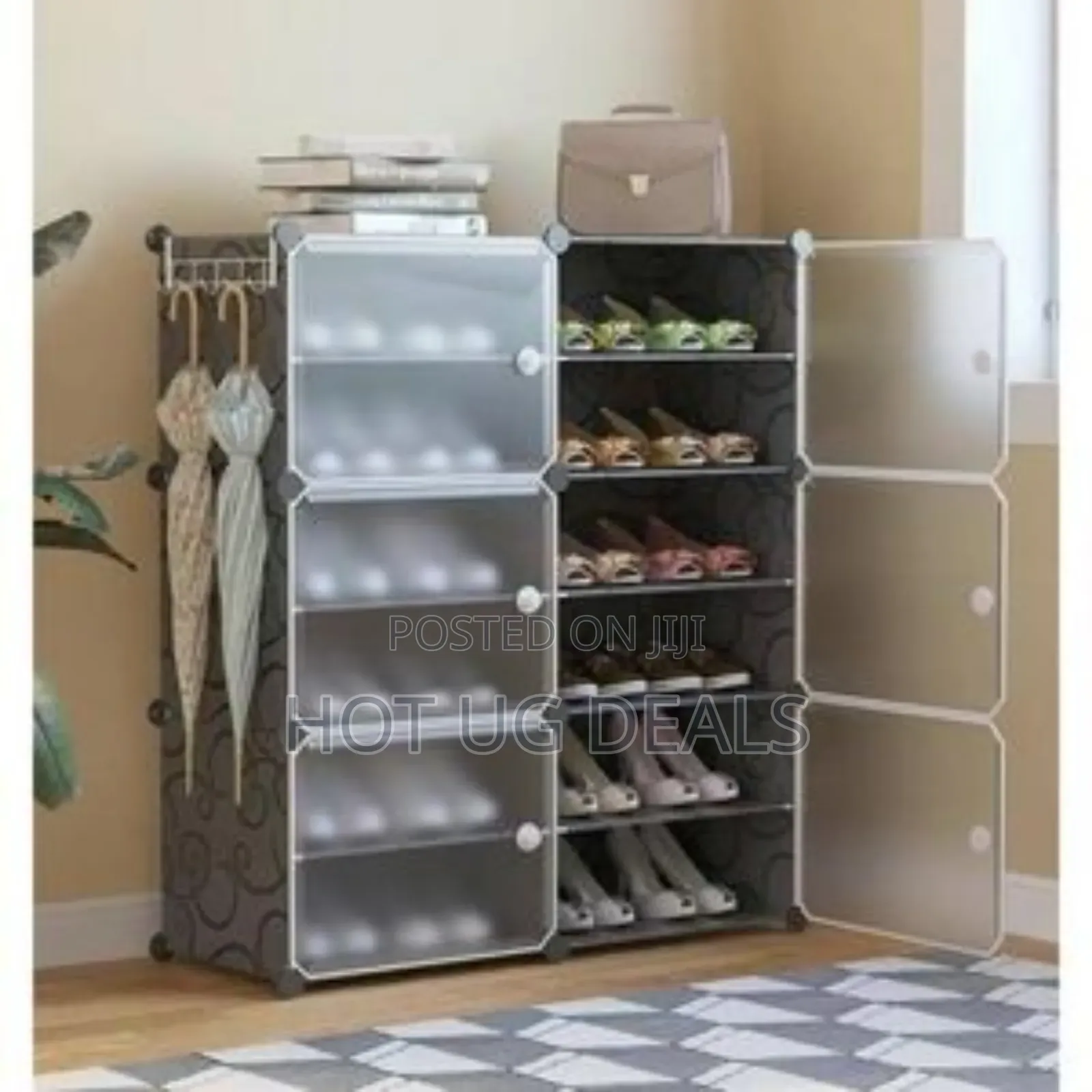 2 Column 6 Layer Plastic Shoe Rack  - Black