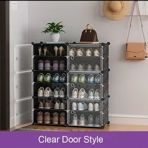 2 Column 6 Layer Plastic Shoe Rack  - Black
