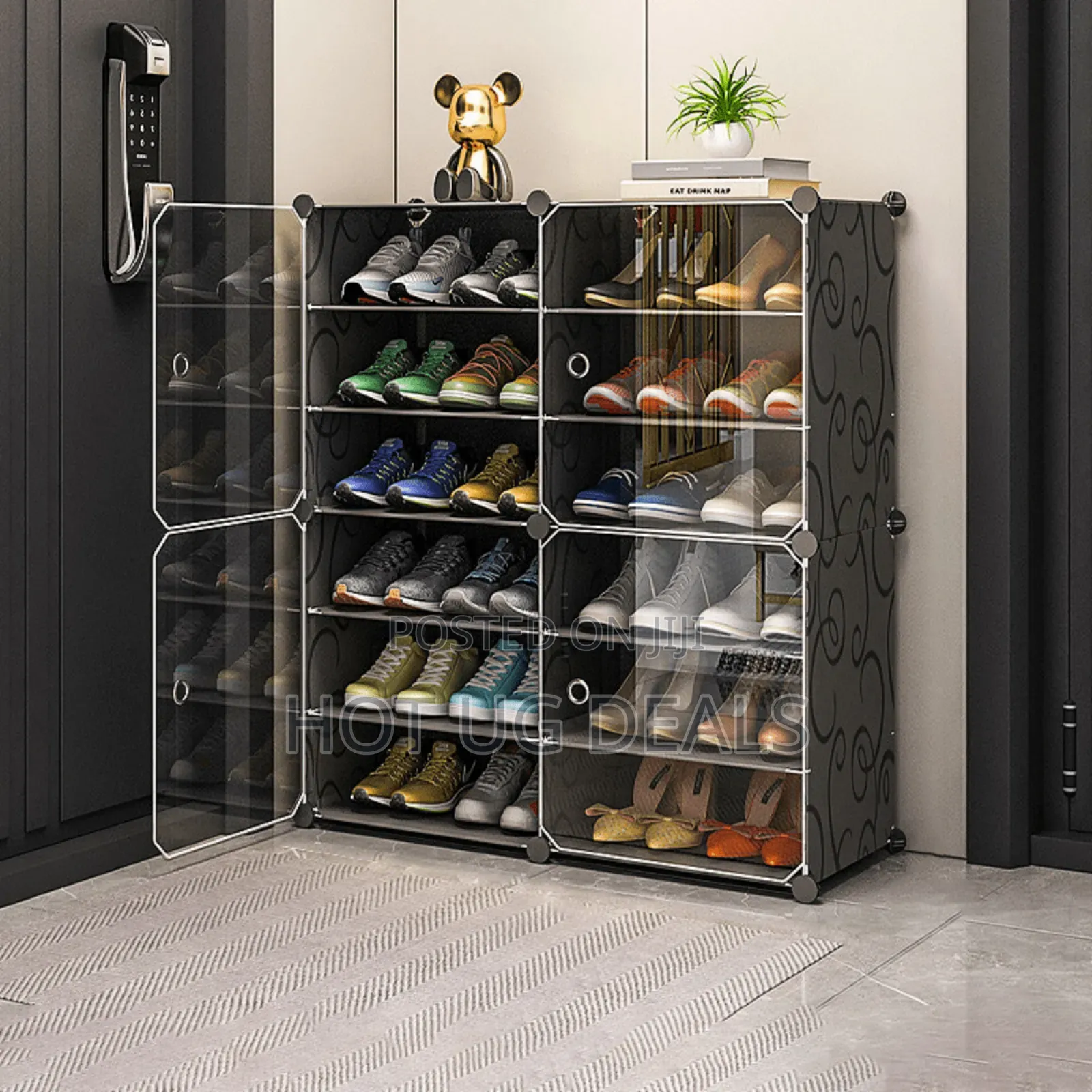 2 Column 6 Layer Plastic Shoe Rack  - Black