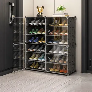 2 Column 6 Layer Plastic Shoe Rack  - Black